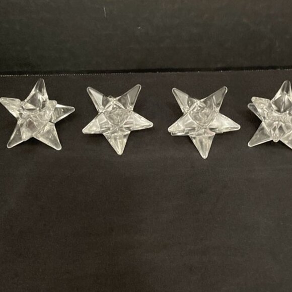 Williams Sonoma Moravian Clear Glass Taper Candle Holders Set of 4 - Picture 5 of 6